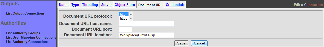 FileNet Connection, Document URL tab