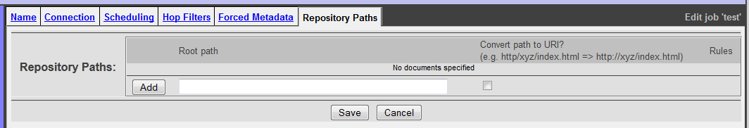 File System Connection, Repository Paths tab