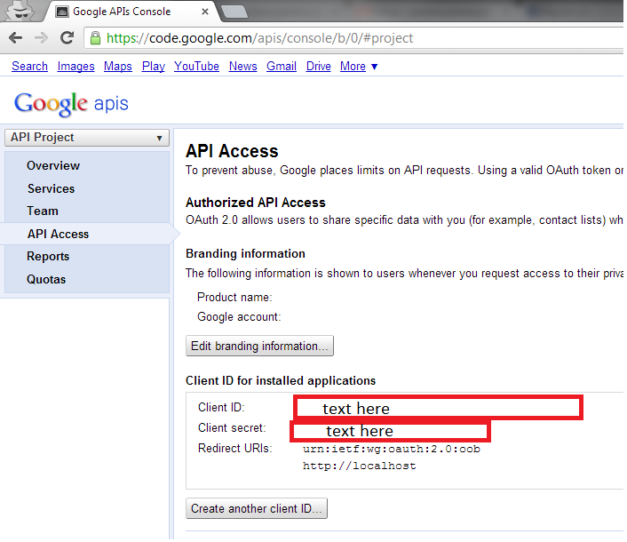 googledrive client id and secret