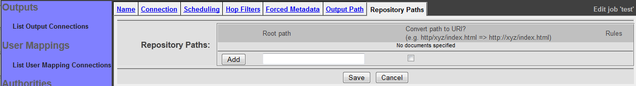 HDFS Connection, Repository Paths tab