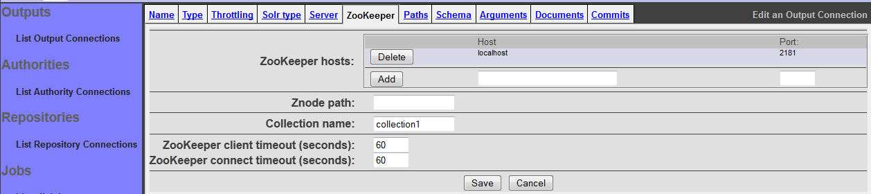 Solr Configuration, Zookeeper tab
