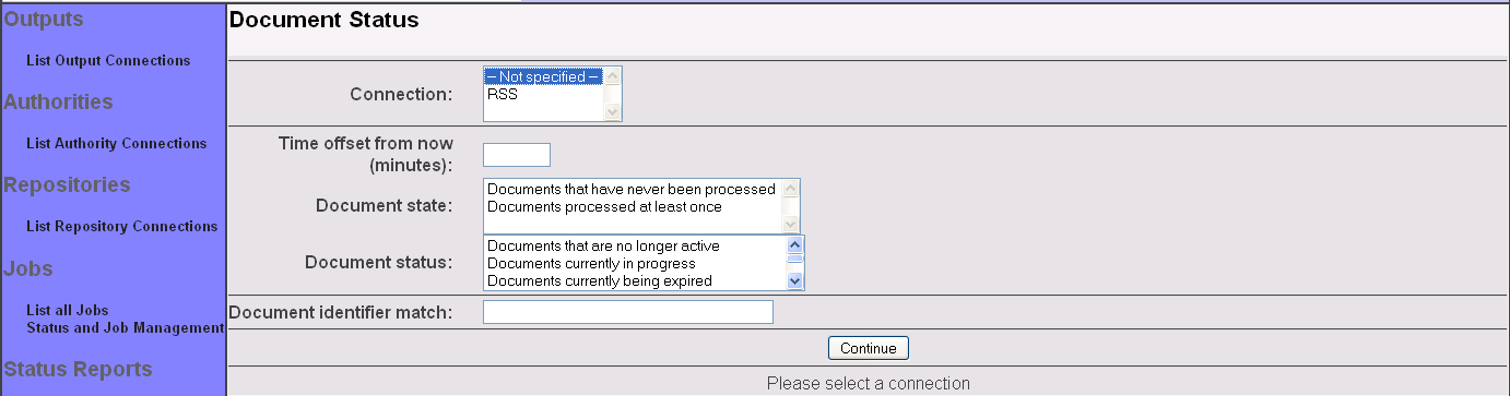 Document Status, select connection