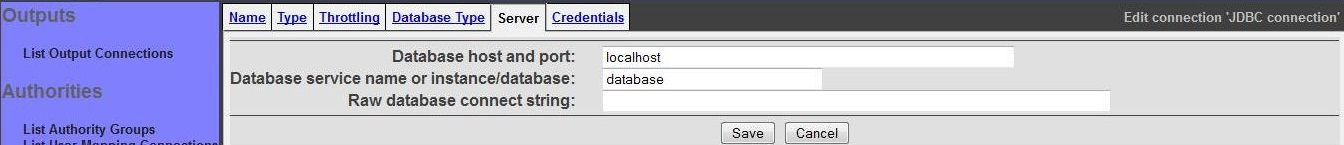 Generic Database Connection, Server tab