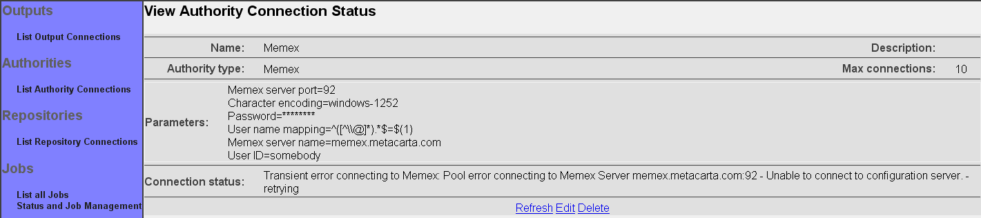 Memex Authority Status