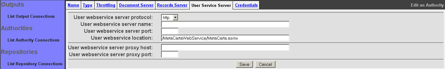 Meridio Authority, User Service Server tab
