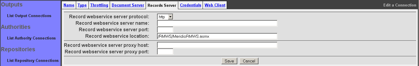 Meridio Connection, Records Server tab