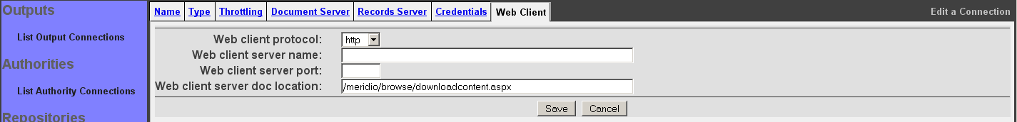 Meridio Connection, Web Client tab