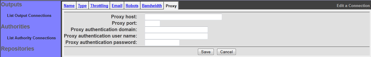 RSS Connection, Proxy tab