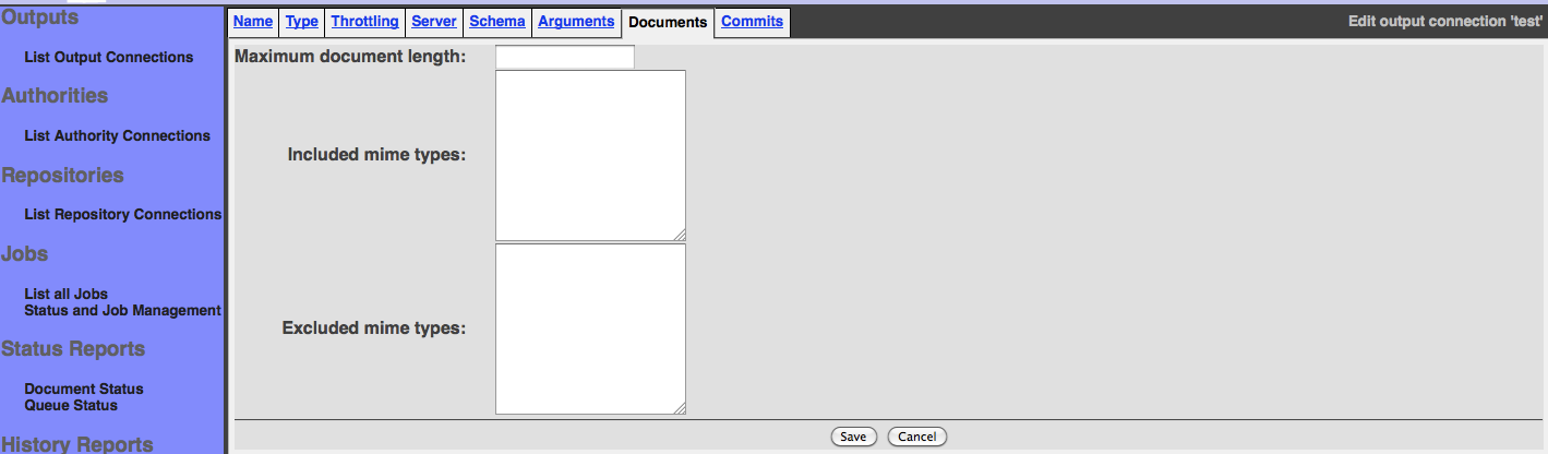 Solr Configuration, Documents tab