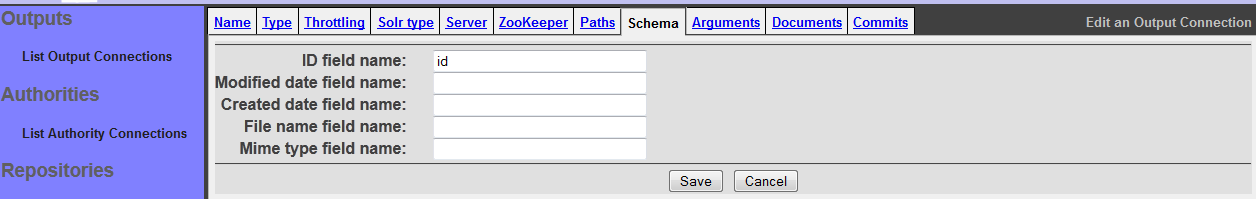 Solr Configuration, Schema tab