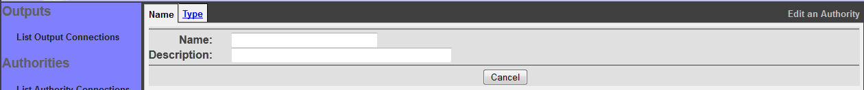 Add New Authority Connection, specify Name