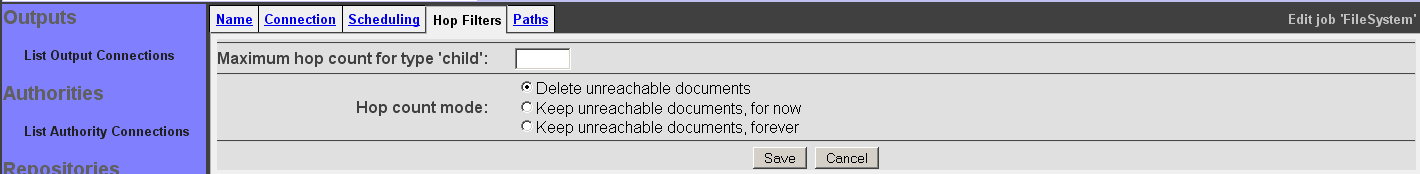 File System Connection, Hop Filters tab