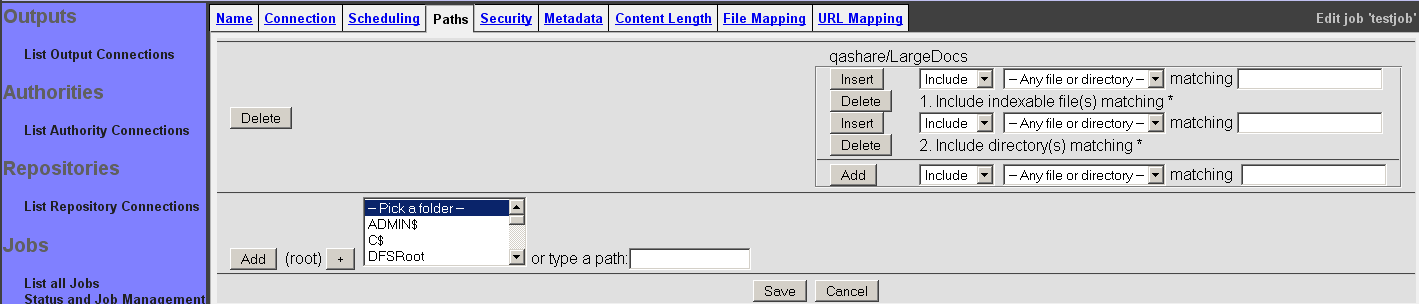 Windows Share Job, Paths tab