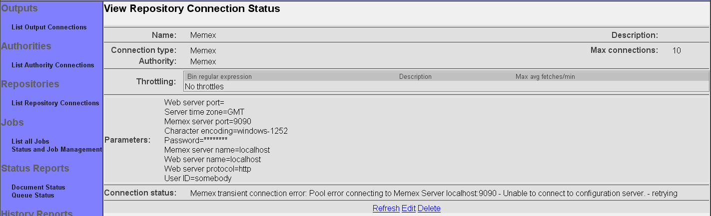 Memex Connection Status