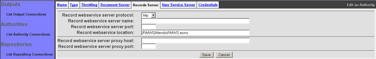 Meridio Authority, Records Server tab