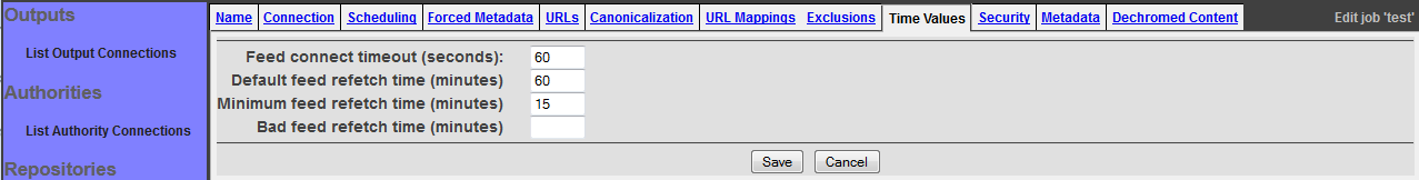 RSS job, Time Values tab