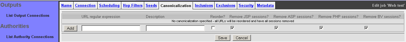 Web Job, Canonicalization tab