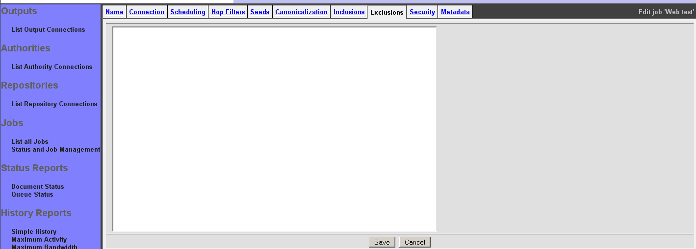 Web Job, Exclusions tab