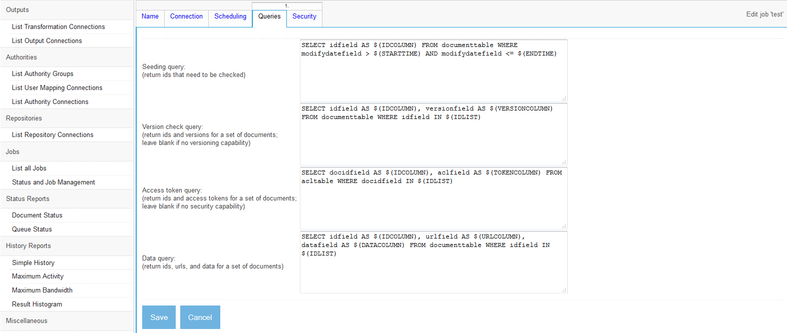 Generic Database Job, Queries tab