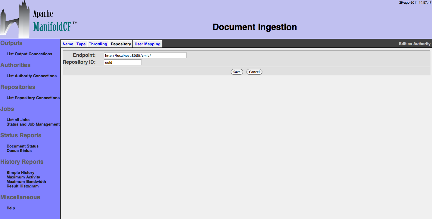 CMIS Authority, Repository configuration