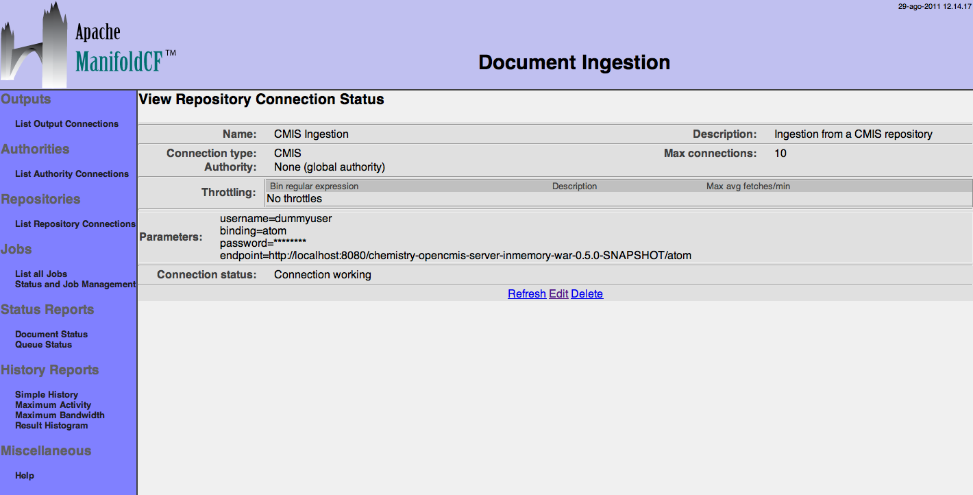 CMIS Repository Connection, saving configuration