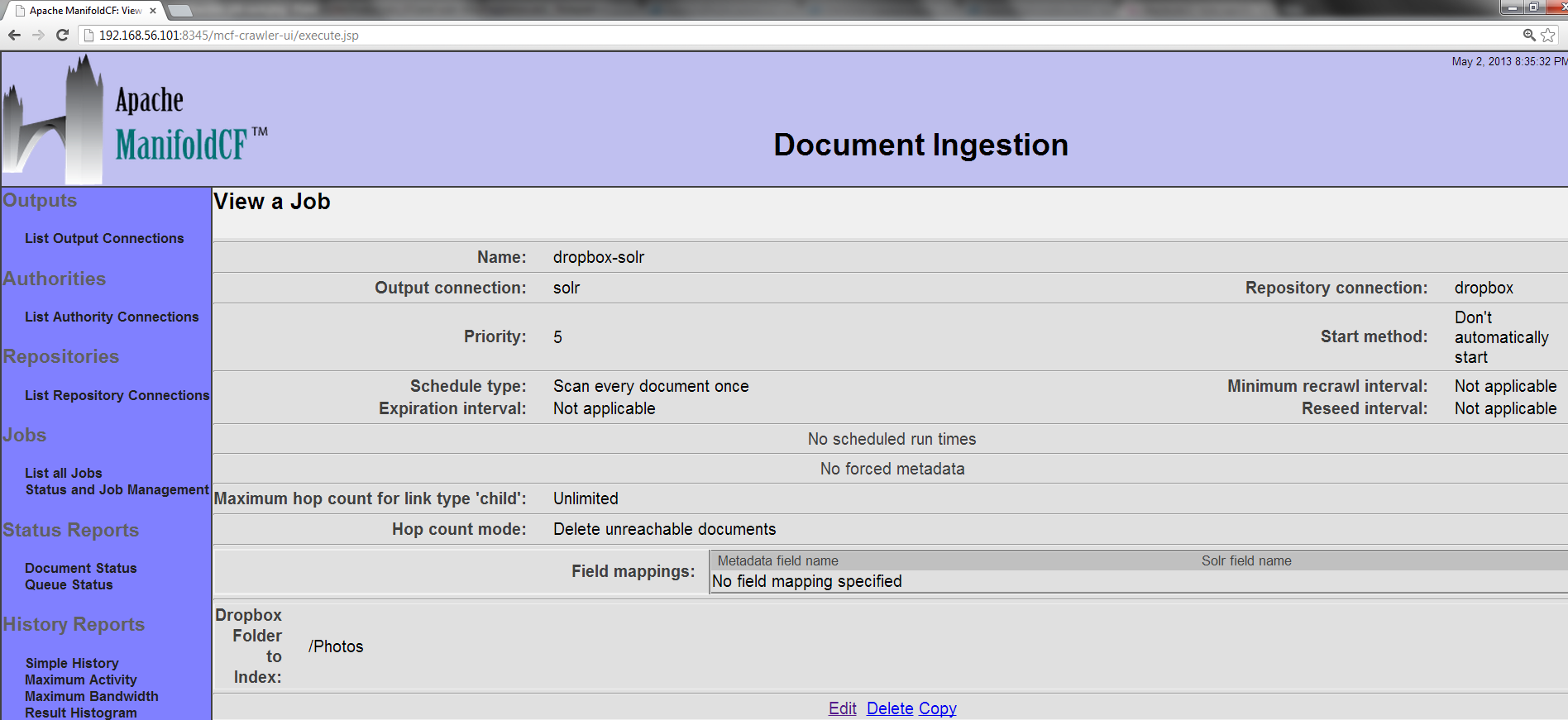 CMIS Repository Connection, saving job