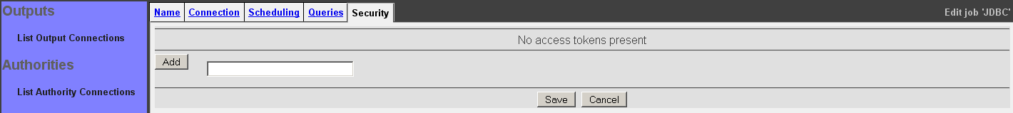 Generic Database Job, Security tab