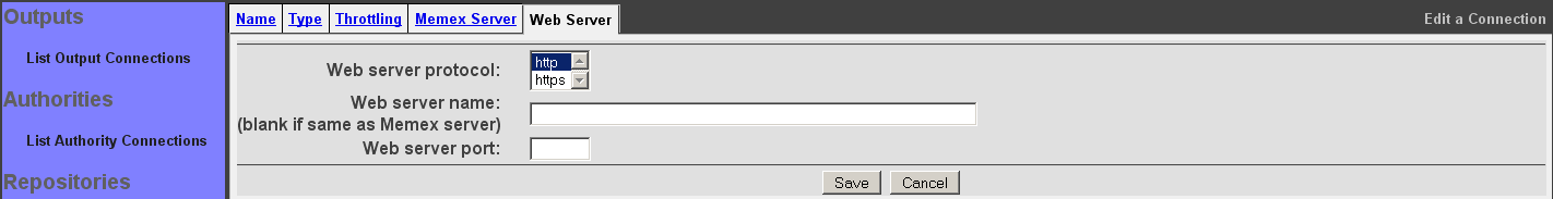 Memex Connection, Web Server tab