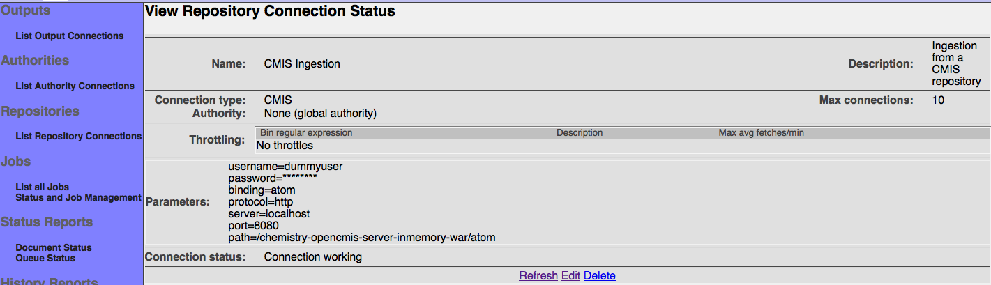 CMIS Repository Connection, saving configuration