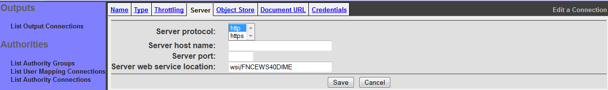 FileNet Connection, Server tab
