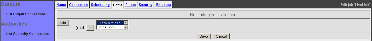 LiveLink Job, Paths tab