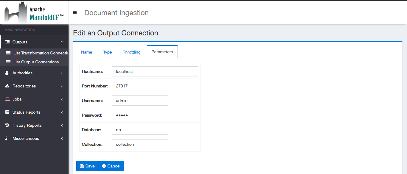 MongoDB Output Connection, configuration parameters