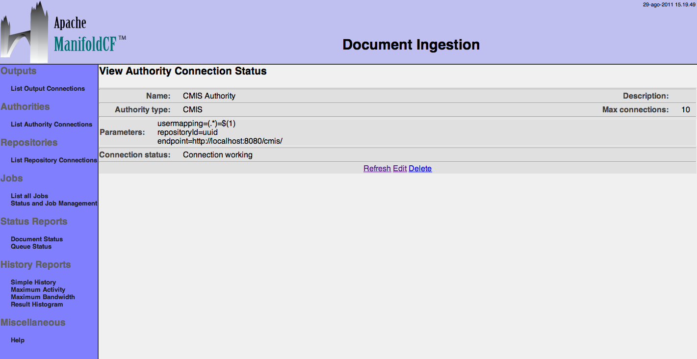 CMIS Authority, saving configuration