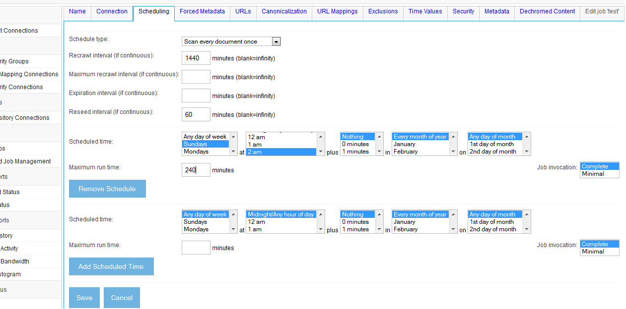 Add New Job, scheduling tab with record