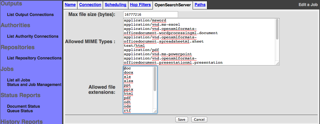 OpenSearchServer, job parameters