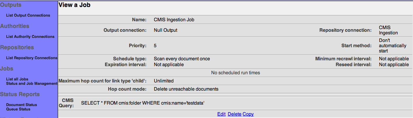 CMIS Repository Connection, saving job