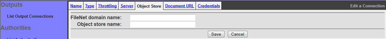 FileNet Connection, Object Store tab