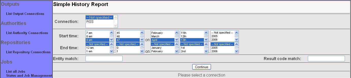 Simple History Report, select connection