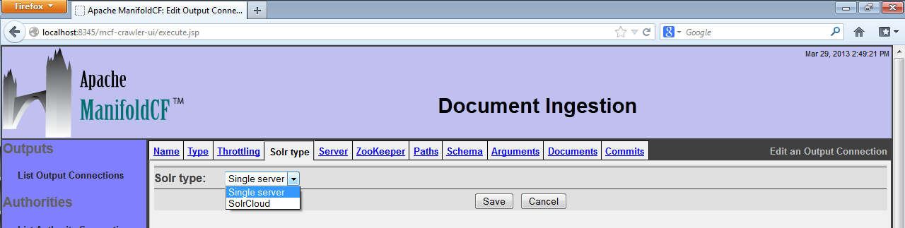 Solr Configuration, Solr type tab