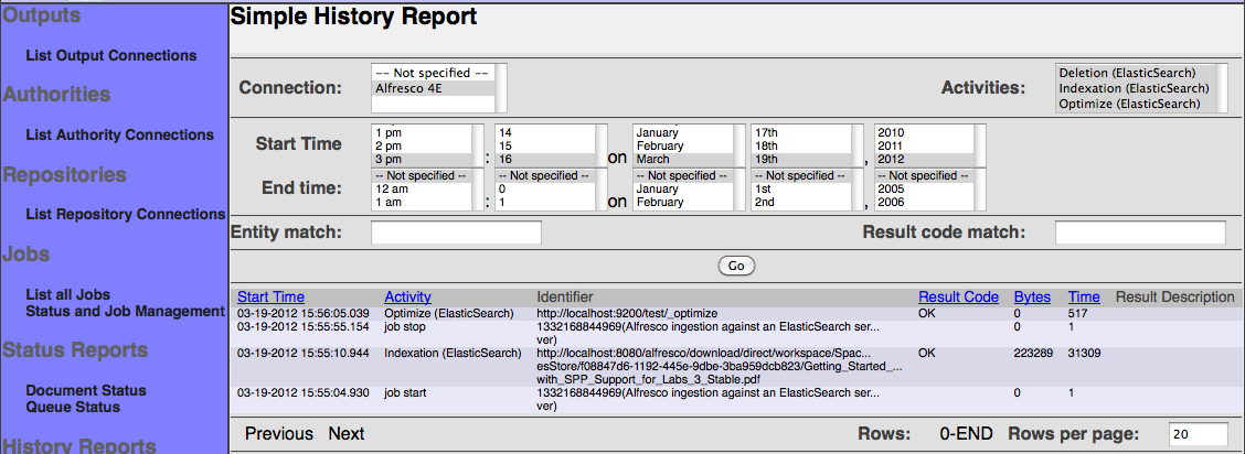 ElasticSearch, history report