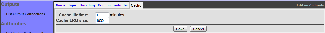 AD Configuration, Cache tab