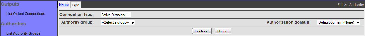 Add New Authority Connection, select Type