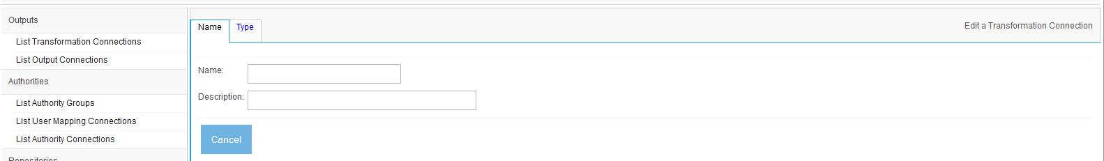 Add New Transformation Connection, specify Name