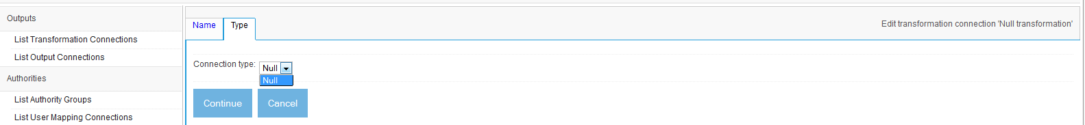 Add New Transformation Connection, select Type