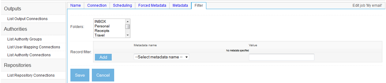Email Job, Filter tab