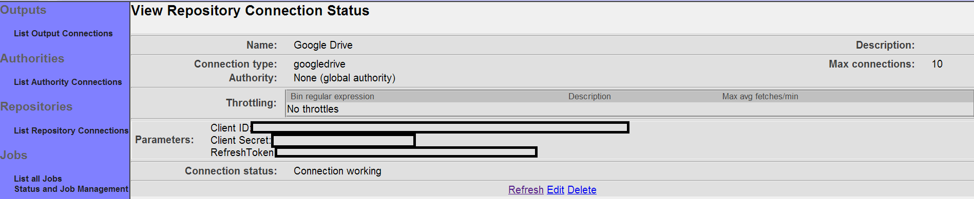 googledrive Repository Connection, saving configuration