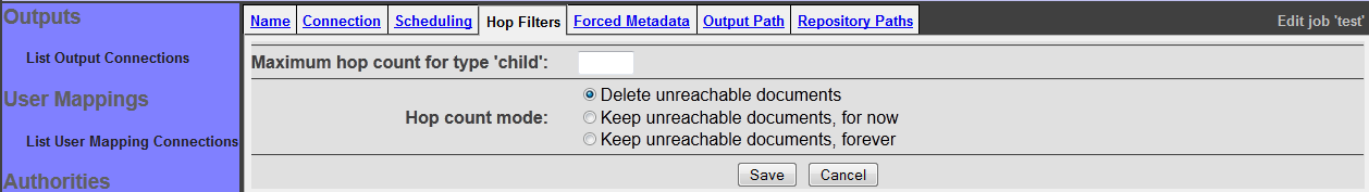 HDFS Connection, Hop Filters tab