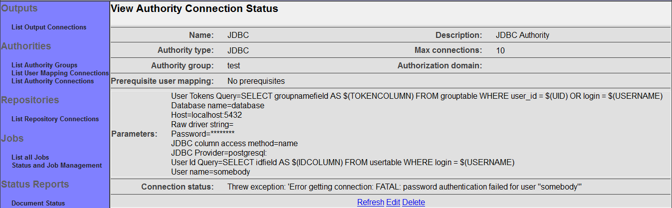 Generic Database Authority Status