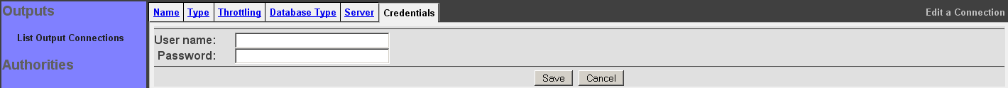 Generic Database Connection, Credentials tab