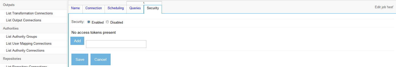 Generic Database Job, Security tab